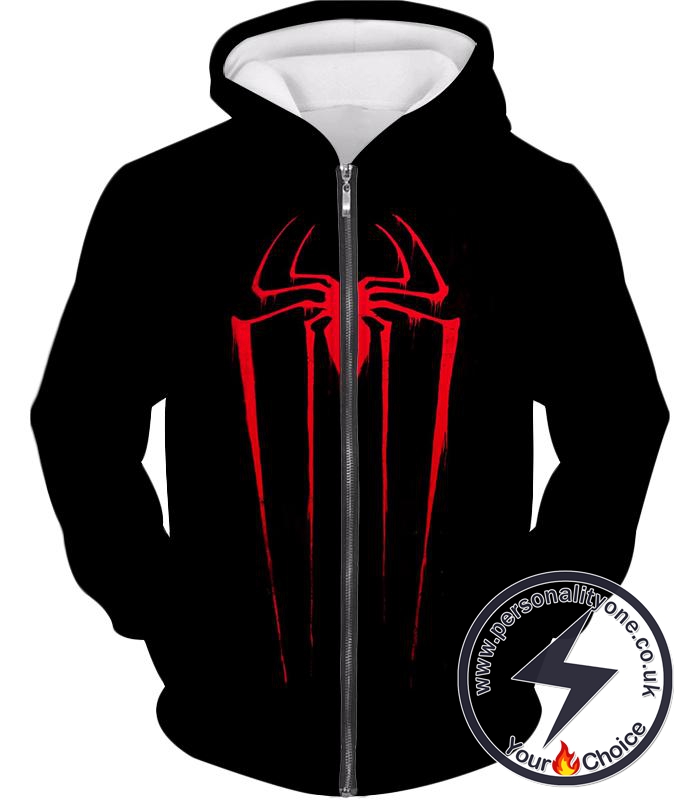 Blood Red Spiderman Logo Black Zip Up Hoodie